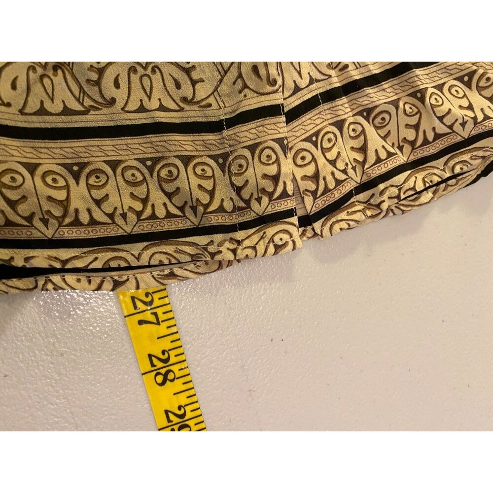 Stunt Silk Blouse Button Front Black & Tan Stripes Swirl Print Large - Picture 5 of 8